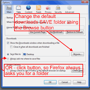 Firefox Options Screen
